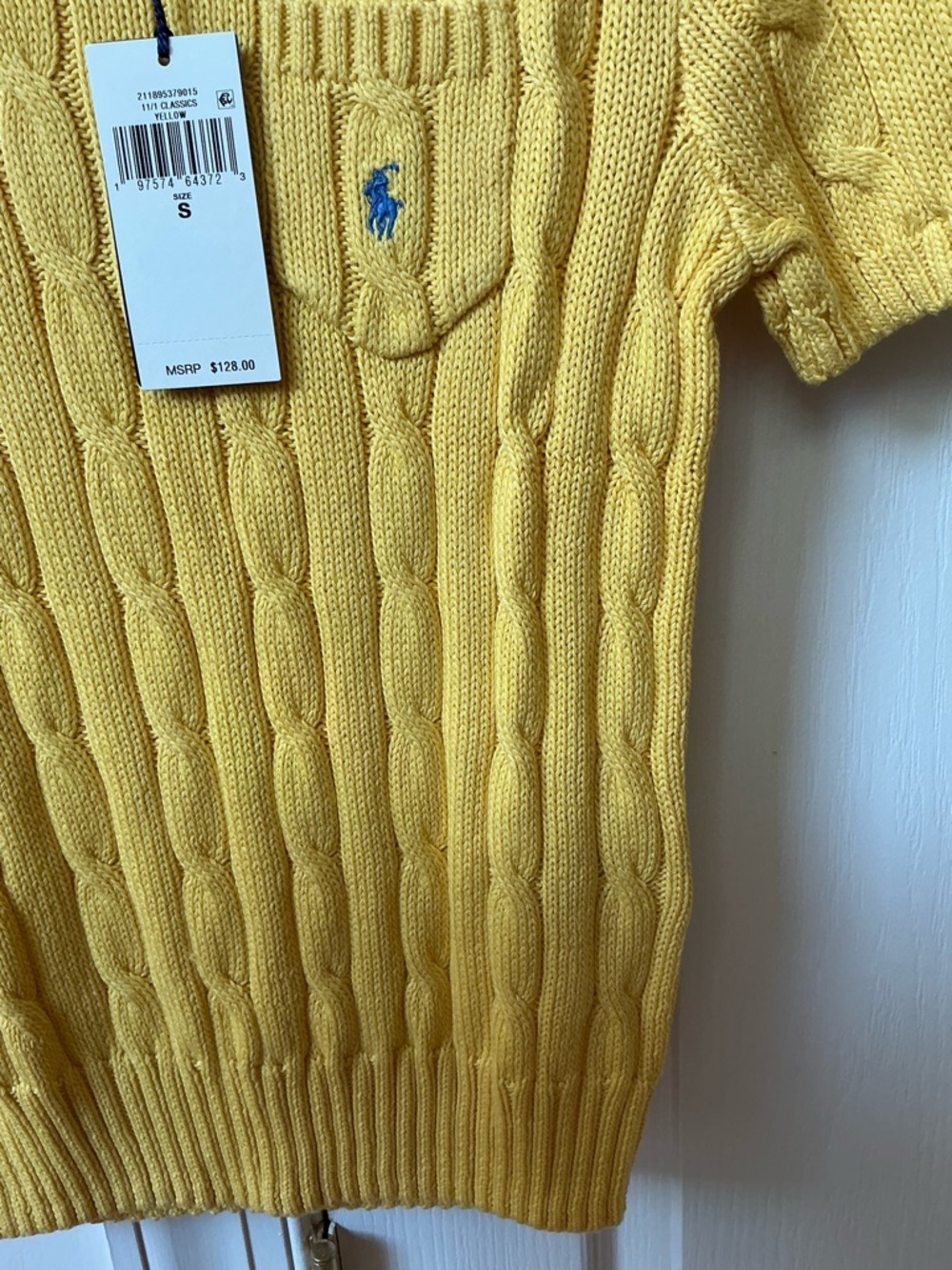 NWT POLO RALPH LAUREN YELLOW RIBBED CREWNECK LOGO POCKET SWEATER - Picture 8 of 15
